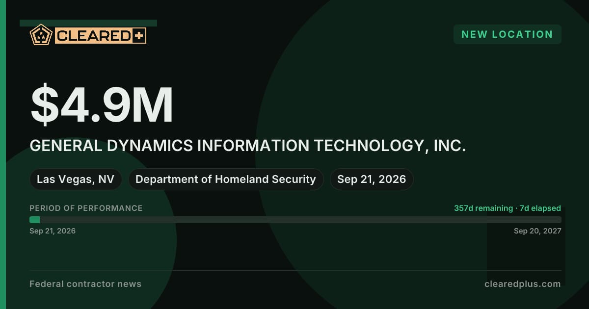 GENERAL DYNAMICS INFORMATION TECHNOLOGY, INC. has added Las Vegas, NV as a place of performance graphic.