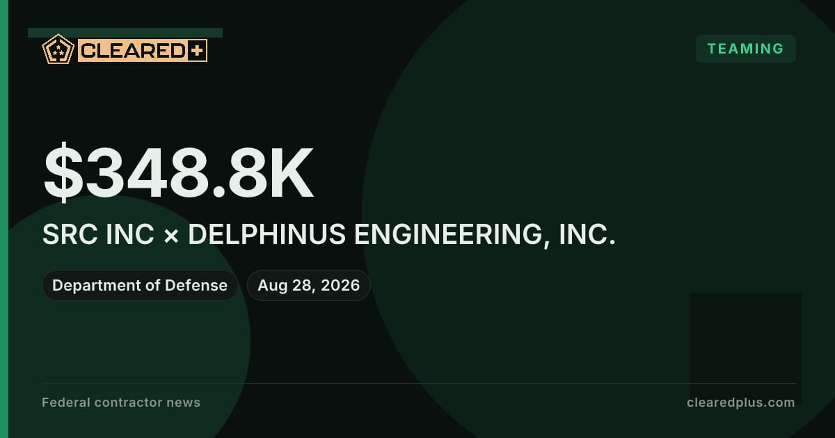 SRC INC and DELPHINUS ENGINEERING, INC. are collaborating on a Department of Defense engineering services subcontract graphic