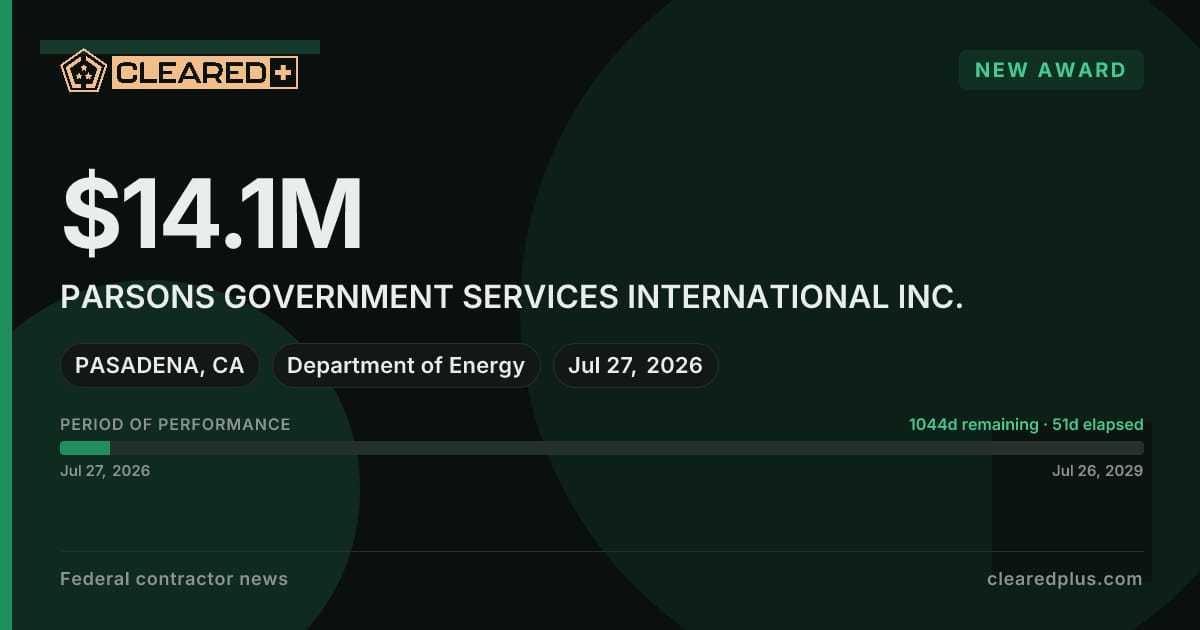 Parsons Government Services International Inc. received a new award graphic