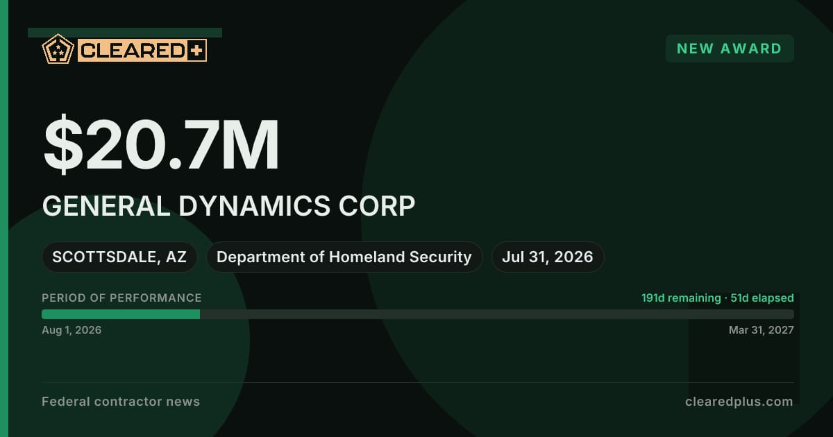 General Dynamics Corp received a new award from the Department of Homeland Security graphic