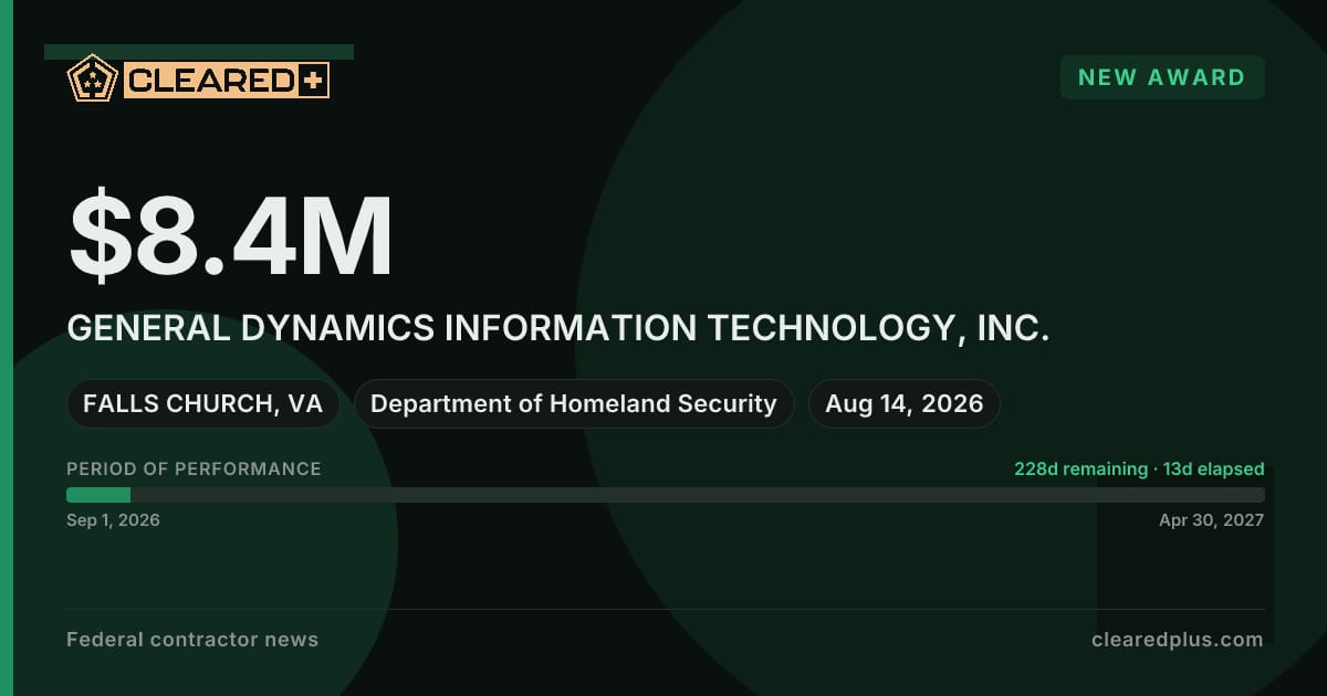 General Dynamics Information Technology, Inc. has been awarded a new contract graphic