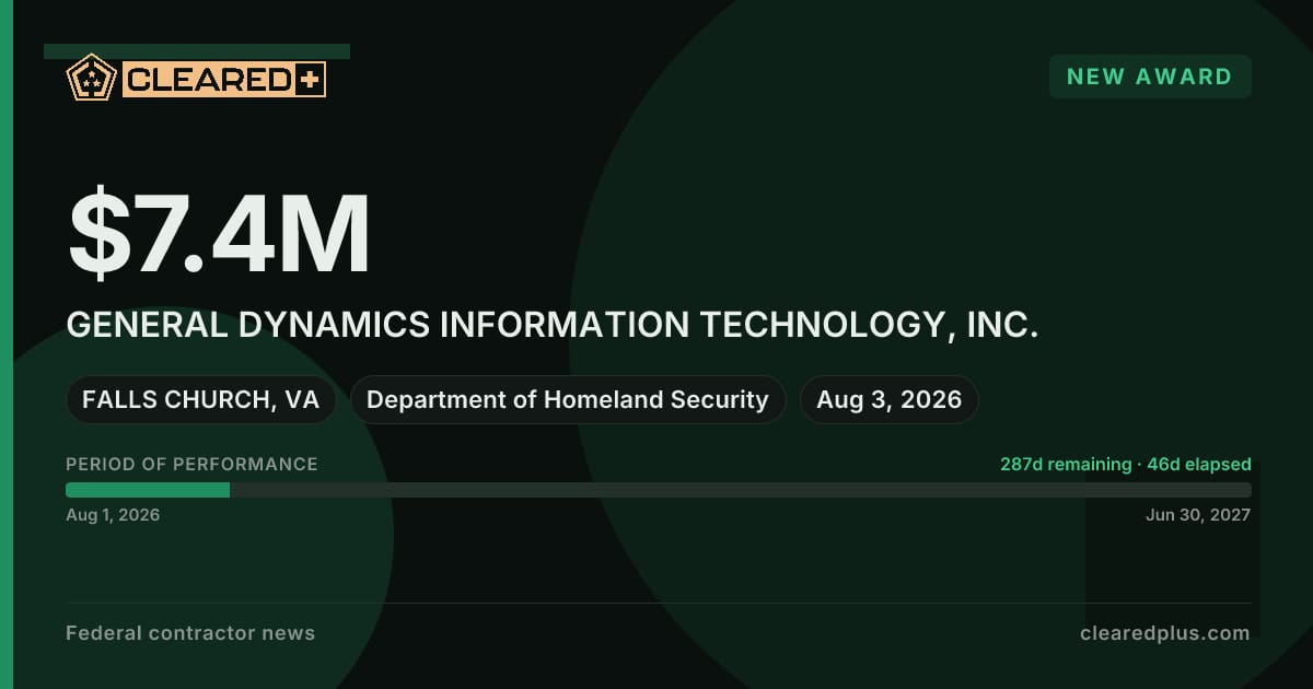 General Dynamics Information Technology, Inc. received a new award graphic