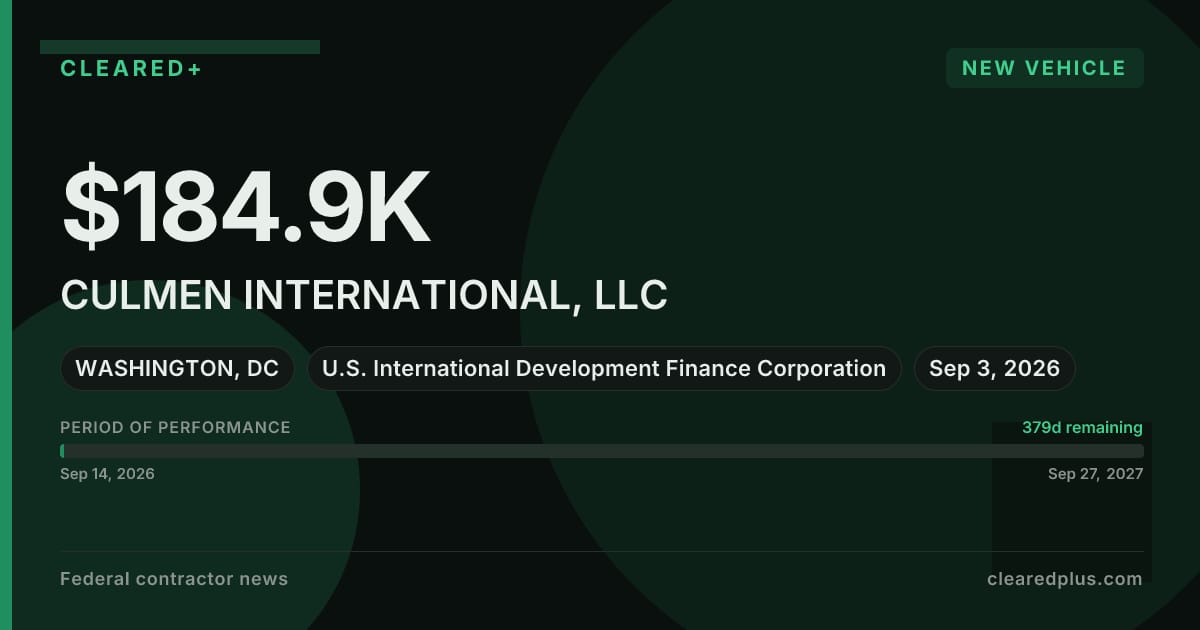 CULMEN INTERNATIONAL, LLC Receives New Vehicle Under U.S. International Development Finance Corporation IDV