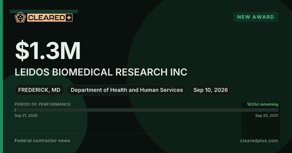 LEIDOS BIOMEDICAL RESEARCH INC received a new award graphic