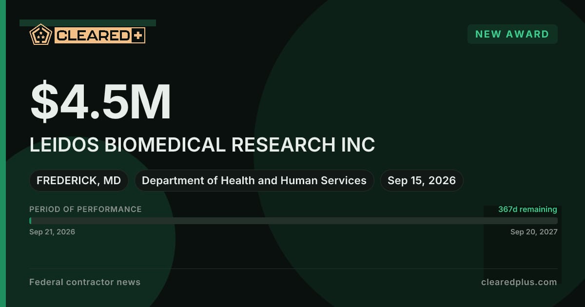 LEIDOS BIOMEDICAL RESEARCH INC has been awarded a new contract graphic
