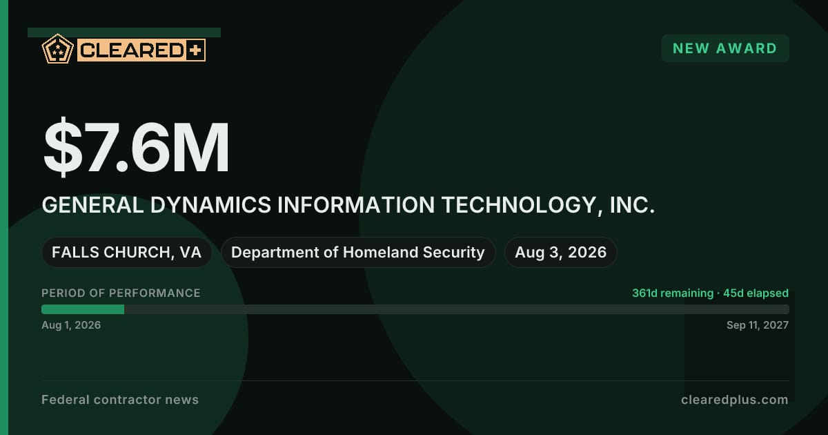 GENERAL DYNAMICS INFORMATION TECHNOLOGY, INC. has received a new award graphic