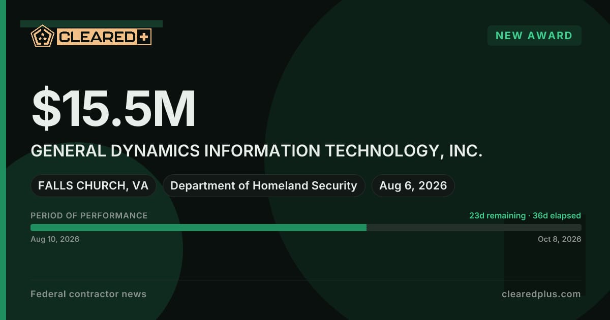 General Dynamics Information Technology, Inc. has received a new award graphic