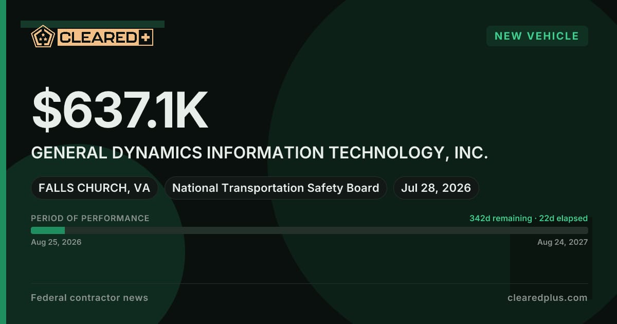 GENERAL DYNAMICS INFORMATION TECHNOLOGY, INC. received a new vehicle from the National Transportation Safety Board graphic