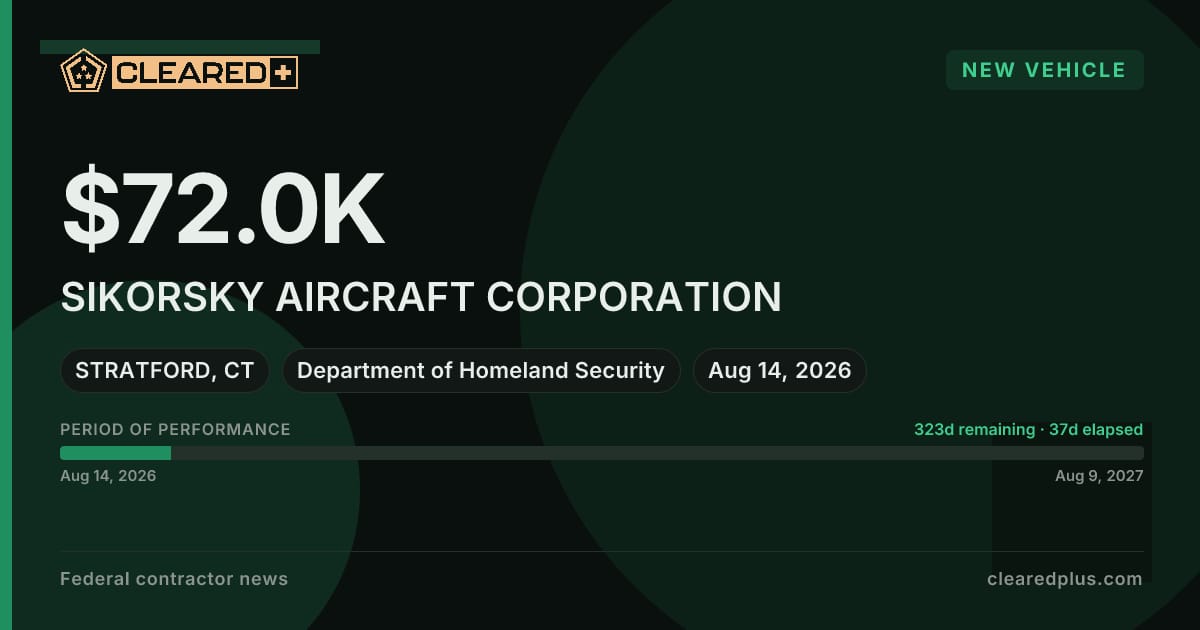 SIKORSKY AIRCRAFT CORPORATION received a new vehicle from the Department of Homeland Security graphic