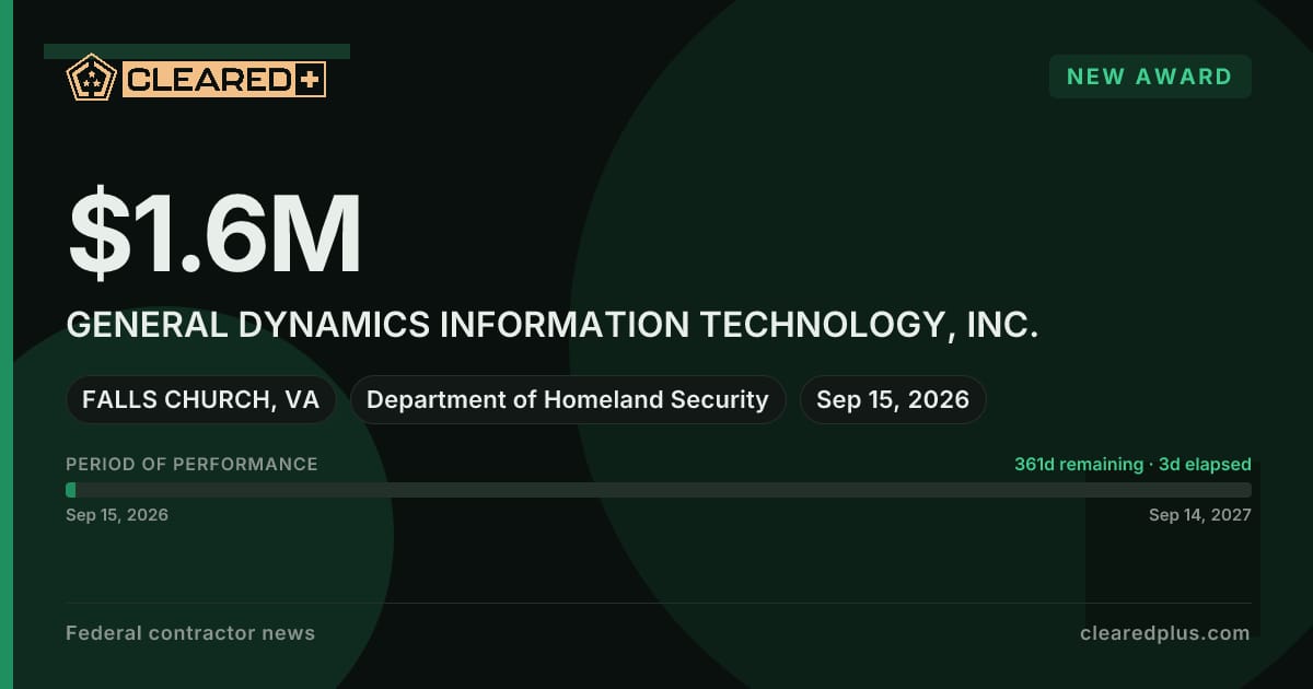 General Dynamics Information Technology, Inc. has been awarded a new contract graphic