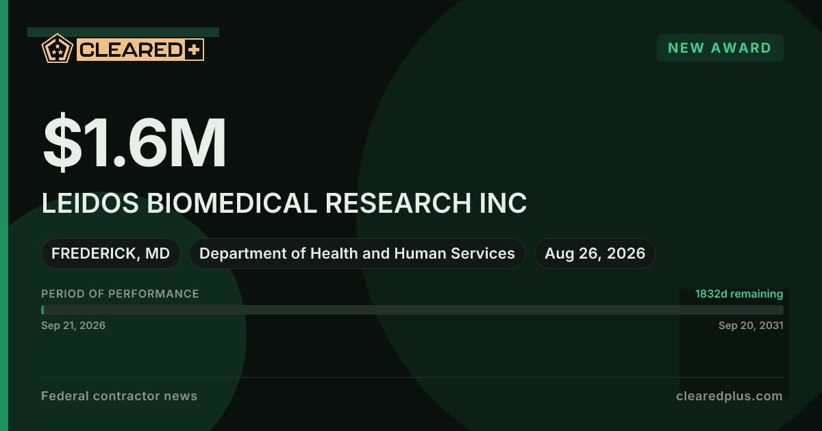 LEIDOS BIOMEDICAL RESEARCH INC has been awarded a new contract graphic