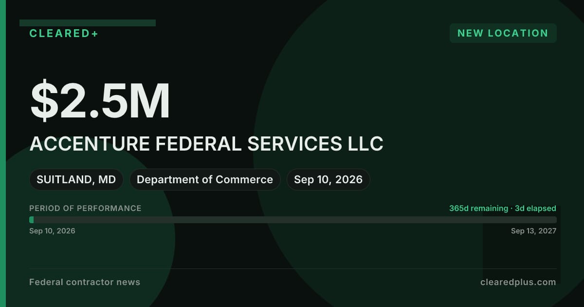 Accenture Federal Services adds Suitland, MD location under Commerce contract 13CHFN26F0007
