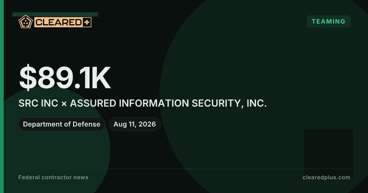 SRC INC and Assured Information Security, Inc. are collaborating on a Department of Defense subcontract graphic